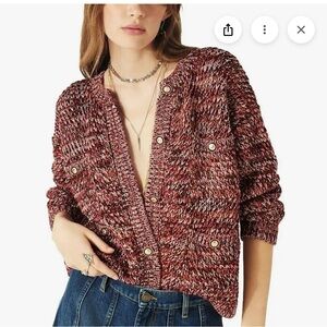 Ba&sh Bran Metallic Accent Cardigan Burgundy